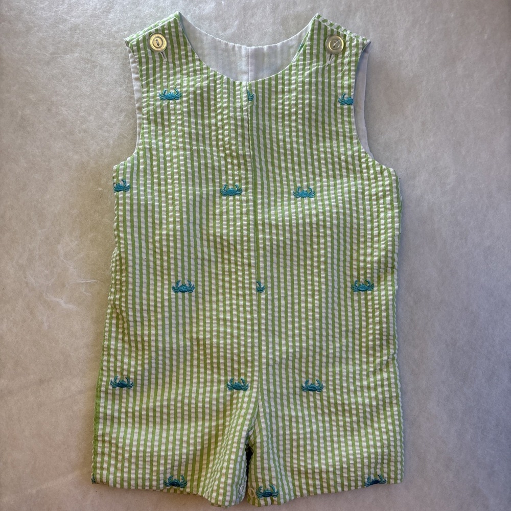 Kelly's Kids Infant Boys Gingham Sear sucker Crabs Sun Romper 18 Months